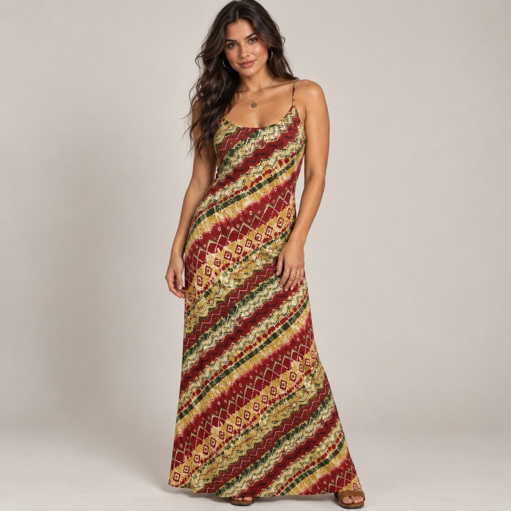 Vintage Rampage Womens Large Geometric Tribal Spaghetti Strap Maxi Dress Y2K